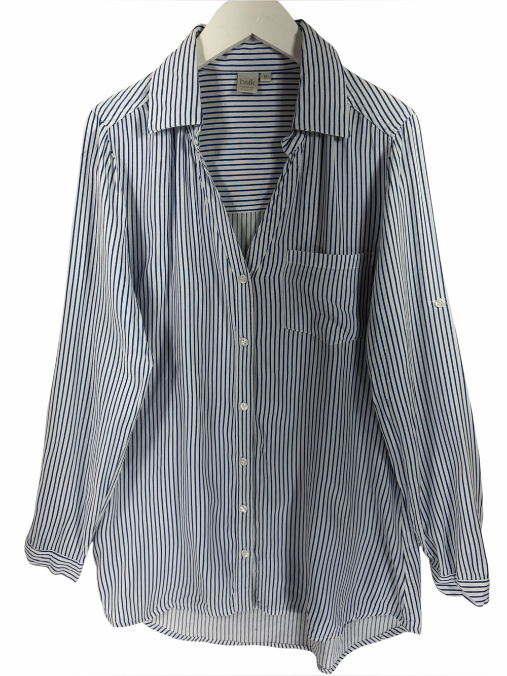 Twik Blue & White women's Vertical Stripe Button Tunic size medium - Picture 3 of 10